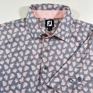 FootJoy Mens Grey Golf Polo Pink Palm Trees Leafs Print Athletic Beach Shirt